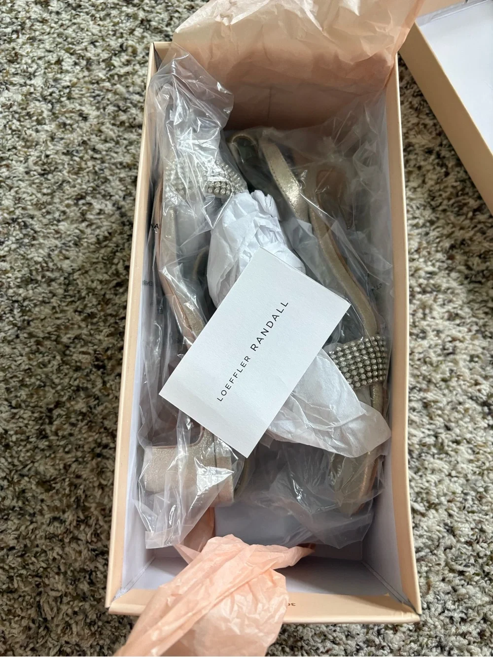 NEW Loeffler Randall Jackie Mid-Heel Rhinestone Sandals Cappuccino Size 8